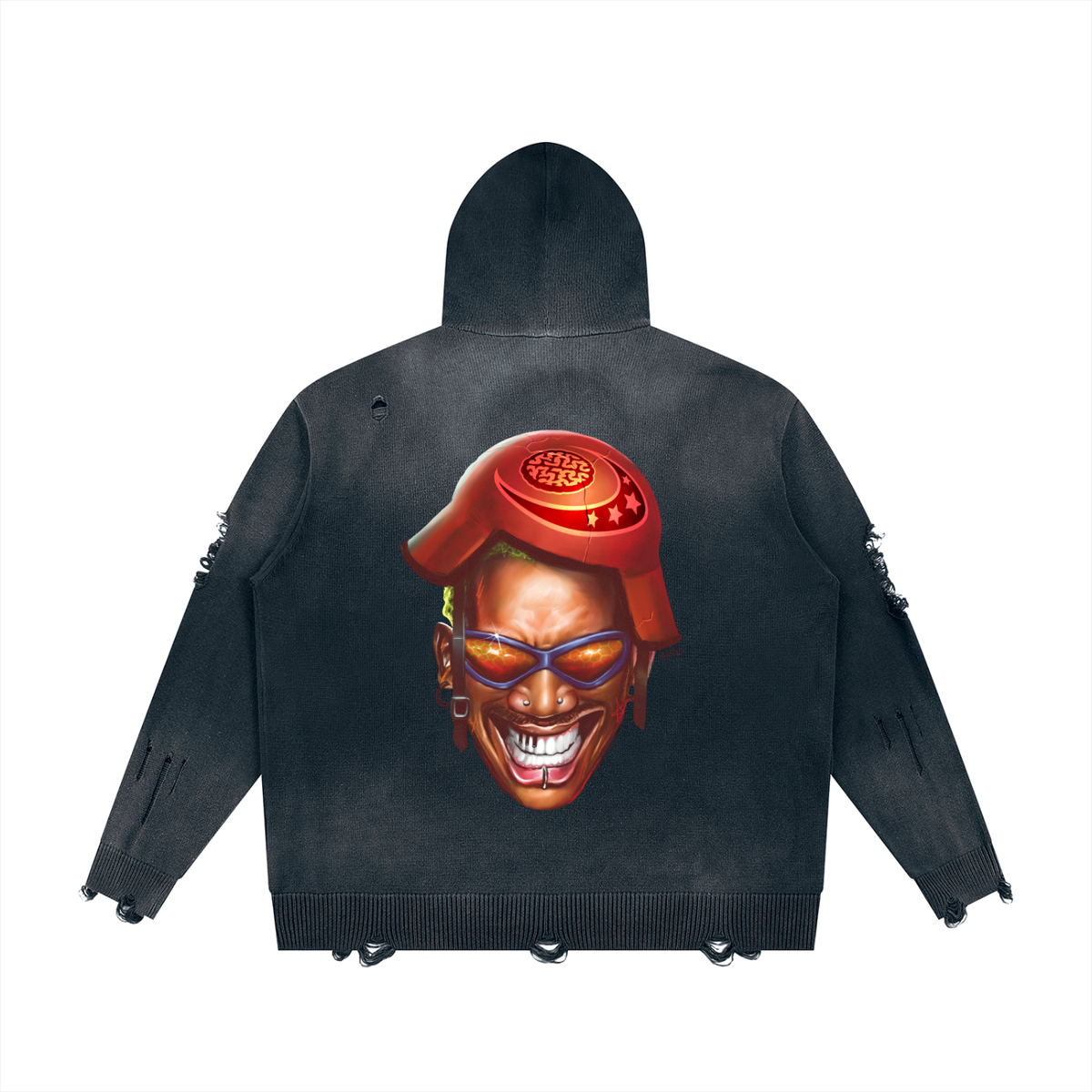 Unisex Distressed Full Zip Sweater