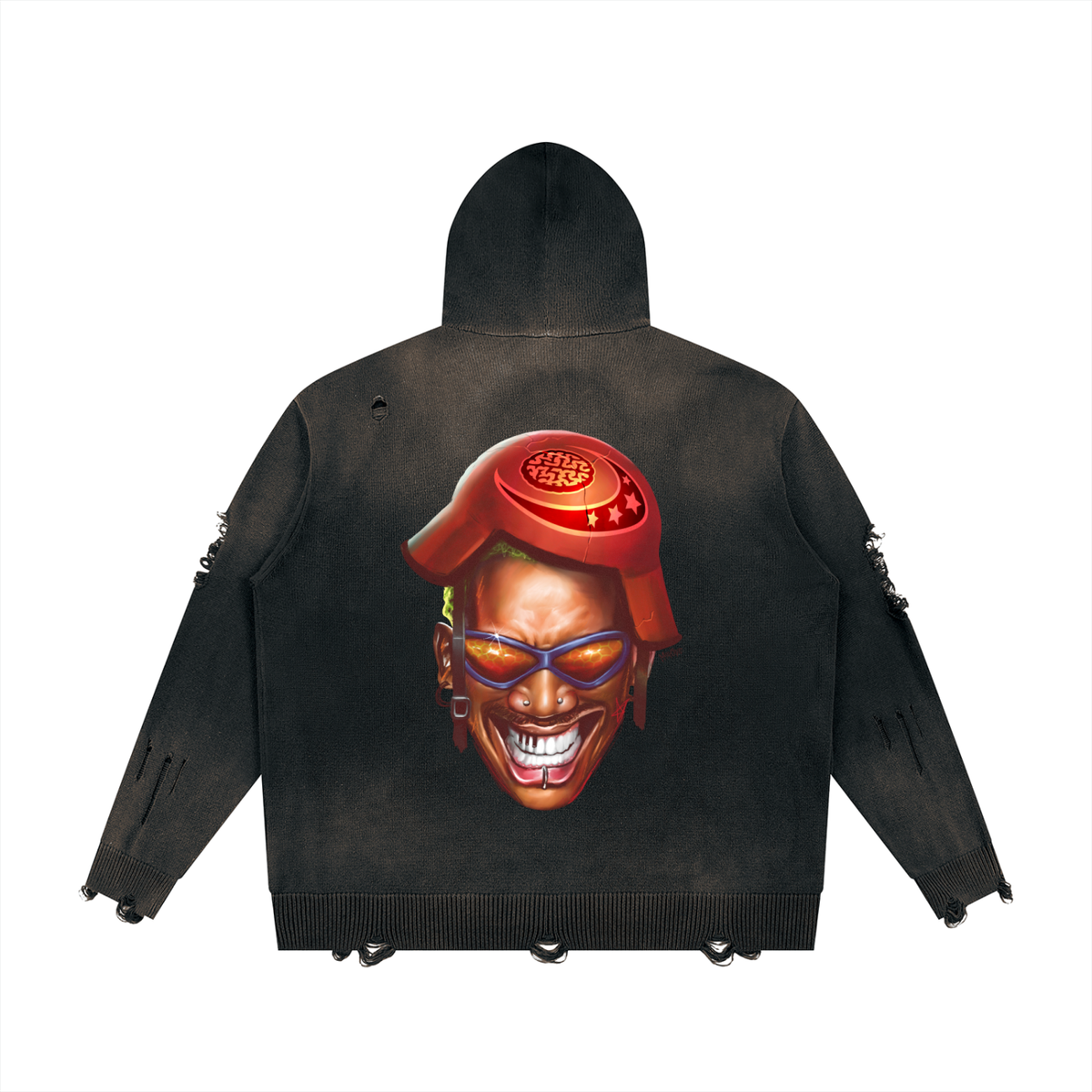 Unisex Distressed Full Zip Sweater