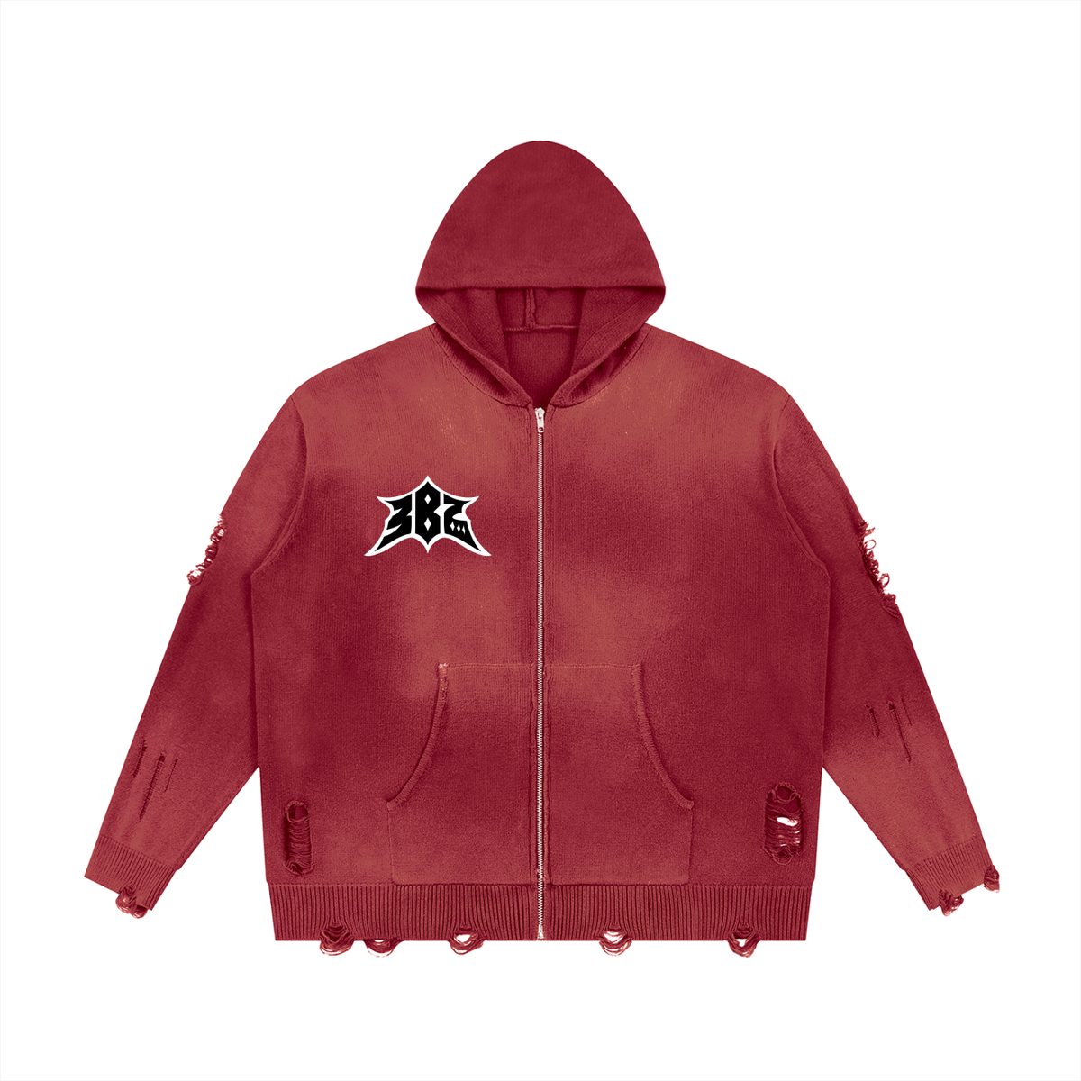 Unisex Distressed Full Zip Sweater
