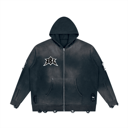 Unisex Distressed Full Zip Sweater