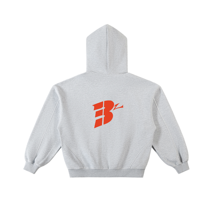 Contrast-Stitched Boxy Fleece Zip Hoodie