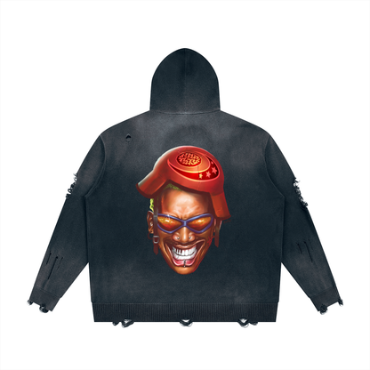 Unisex Distressed Full Zip Sweater