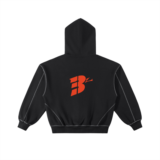 Contrast-Stitched Boxy Fleece Zip Hoodie