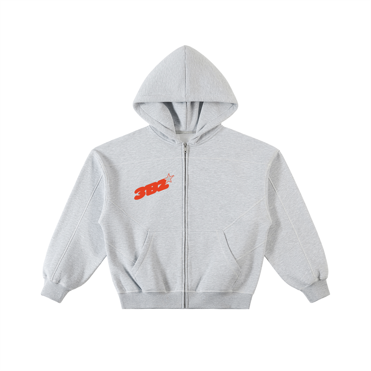 Contrast-Stitched Boxy Fleece Zip Hoodie