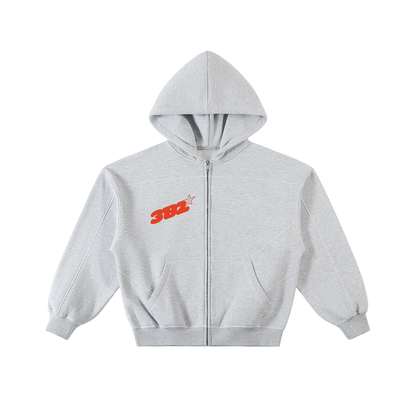 Contrast-Stitched Boxy Fleece Zip Hoodie