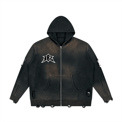 Unisex Distressed Full Zip Sweater